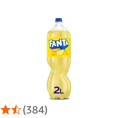 Butelka Fanta Cytrynowa 2L z etykietą i plasterkiem cytryny.