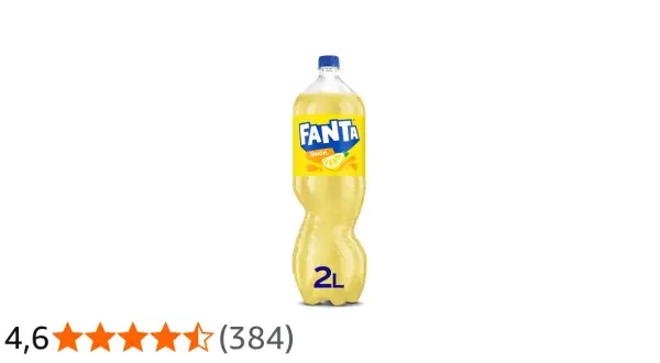 Butelka Fanta Cytrynowa 2L z etykietą i plasterkiem cytryny.