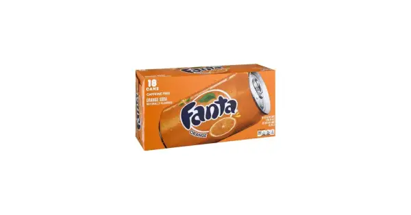 Pudełko 18 puszek Fanty pomarańczowej bez kofeiny.